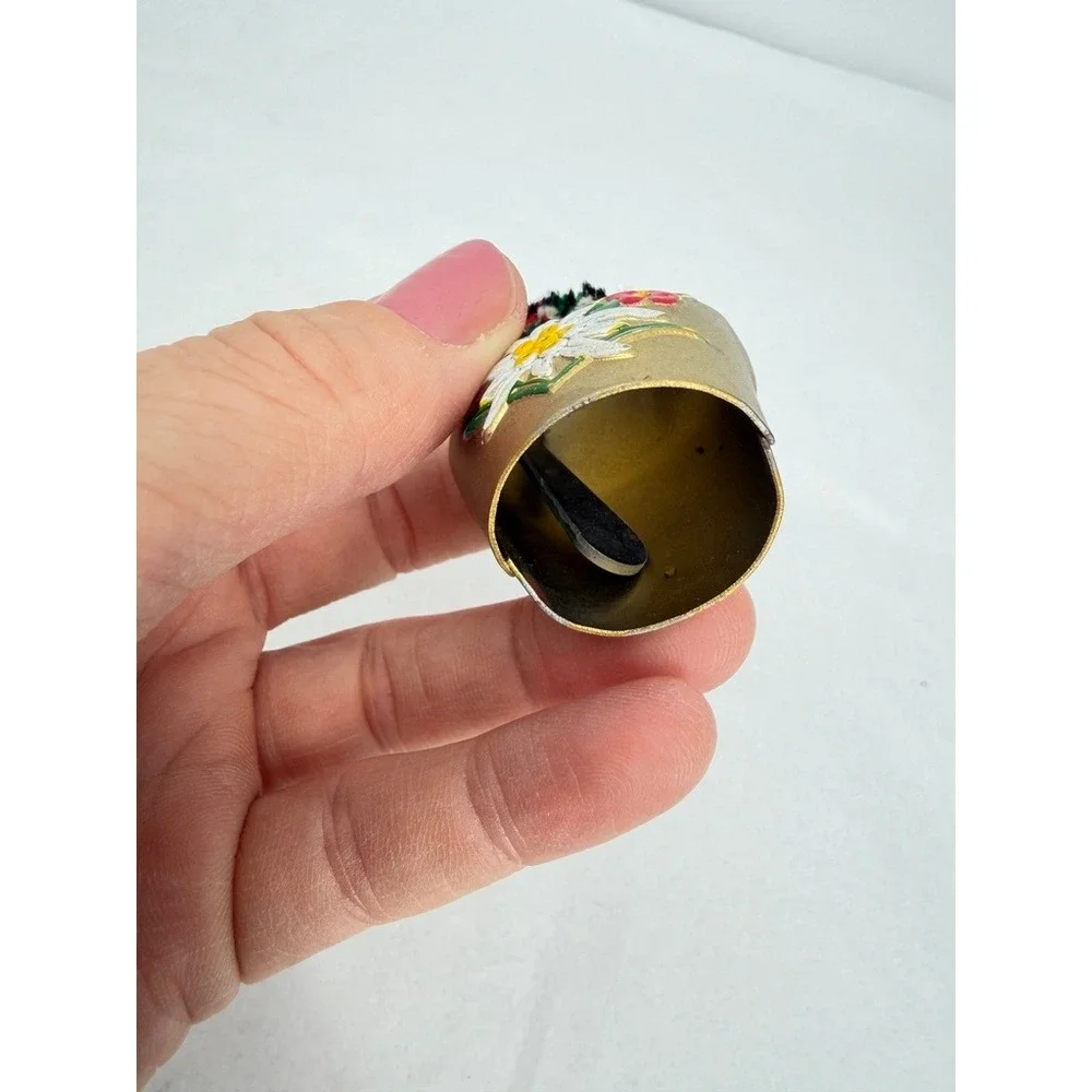 Switzerland Cow Bell w/ Decorated Strap Hand Painted Floral Edelweiss Swiss SM